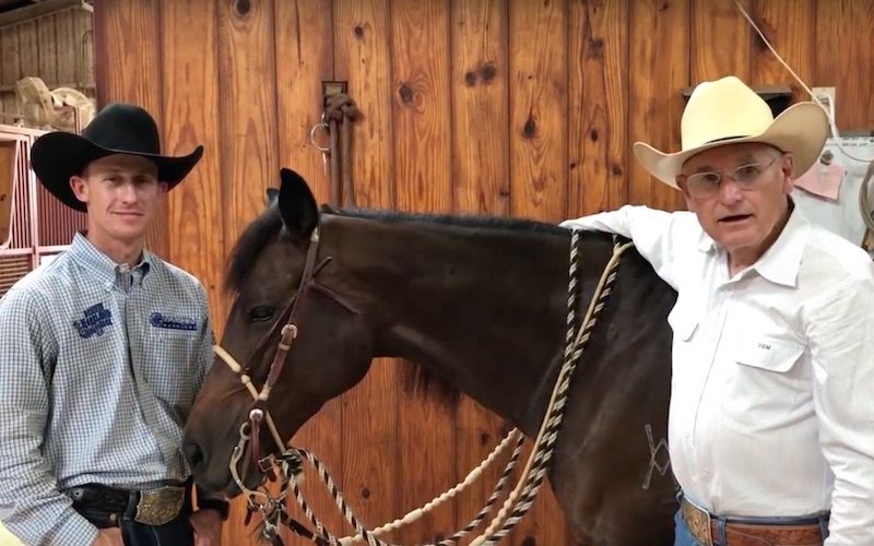 Wade Meador and Dennis Moreland demonstrating how to hold the reins with a 2 rein setup